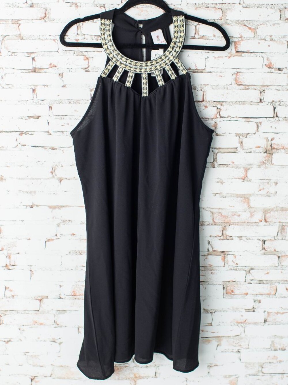 NEW Lilian Women's XL Black Dress Beaded Neckline Made in USA